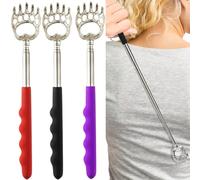 Back Scratcher,Extendable Telescopic Back Scratcher with Soft Rubber Grip Stainless Steel Back Scratchers Massager Tool for Body Massage （3 Pack） (Red, Black, Purple)