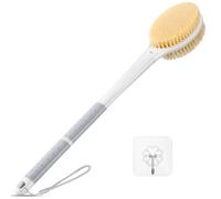 Back Scrubber Body Shower Brush: Anti Slip Long Handle Bath Brush with Stiff and Soft Bristles - Showering Exfoliator Wet or Dry Brushing for Women, Men, Elderly (Grey)