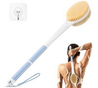 Back Scrubber Body Shower Brush: Anti Slip Long Handle Bath Brush with Stiff and Soft Bristles - Showering Exfoliator Wet or Dry Brushing for Women, Men, Elderly (Blue)