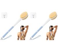 Back Scrubber Body Shower Brush: Anti Slip Long Handle Bath Brush with Stiff and Soft Bristles - Showering Exfoliator Wet or Dry Brushing for Women, Men, Elderly (Blue) (Pack of 2)