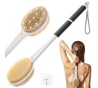 Back Scrubber Body Shower Brush: Massage & Exfoliation Dry Brush Anti Slip 18.1" Long Handle Bath Brush with Stiff and Soft Bristles - Showering Blood Circulation for Women Men Elderly (Black)