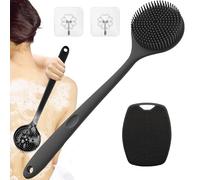 Back Scrubber Brush with Long Handle, Silicone Body Scrubber for Men, Shower with Long Handle, Exfoliating Wet or Dry Bath Brush for Men and Women (Black)