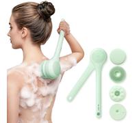 Back Scrubber, Electric Body Scrubber, Dry Brush, IPX7 Waterproof Body Brush Rechargeable USB Charging with Long Handle, Lotion Applicator for Back, Perfect Christmas Gift - Pale Cypress Green