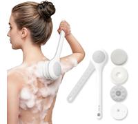Back Scrubber, Electric Body Scrubber, Dry Brush, IPX7 Waterproof Body Brush Rechargeable USB Charging with Long Handle, Lotion Applicator for Back, Perfect Christmas Gift - Pearl White