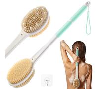 Back Scrubber for Massage Dry Brushing: Body Brush for Shower with 18.1in Anti Slip Long Handle - Bath Brush Washer for Exfoliating Lymphatic Drainage Improving Skin Health for Women Men Elderly Green