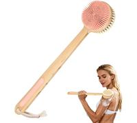 Back Scrubber for Shower, Double-Sided Silicone & Super-Dense Bristles for Deep Cleaning & Exfoliation, Bamboo Long Handle with Wider Anti-Slip Grip, Body Exfoliator for Wet or Dry Brushing (Pink)