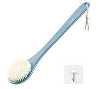 Back Scrubber for Shower, Shower Body Brush for Cleaning with Long Handle for Showering, 17 Inch Back Washer Exfoliator for Shower Men Women with Non-Slip Handle, Adhesive Hook (17" Blue)