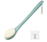 Back Scrubber for Shower, Shower Body Brush for Cleaning with Long Handle for Showering, 17 Inch Back Washer Exfoliator for Shower Men Women with Non-Slip Handle, Adhesive Hook (17" Pea Green)
