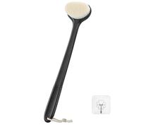 Back Scrubber for Shower with 17" Long Handle, Non-Slip Grip, Moderate Bristles Shower Brush for Gentle Exfoliation, Body Brush for Men & Women - Black