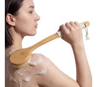 Back Scrubber for Shower with Long Handle, Natural Bamboo Body Brush, Stiff Bristles for Exfoliating, Deep Cleansing & Massage, for Wet and Dry Brushing