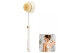 Back Scrubber Shower Brush: Anti Slip Long Handle, Back Brush Long Handle for Shower with Stiff Bristles & Foam Sponge, Wet & Dry Exfoliator (White)