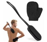Back Scrubber Silicone Body Scrubber Set Long Handle 42cm Shower Back Brush with Exfoliating Gloves Bath Sponge for Full Body Cleaning Home Spa Use