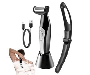 Back Shaver for Men - Body Hair Trimmer, Water Resistant Grooming Handle | Adjustable Long Reach Shaving Tool with Removable Grip for Easy Travel, Shaving