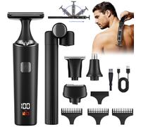 Back Shavers for Men, 5 in 1 Mens Back Body Shaver, Foldable Long Handel Electric Razor, Waterproof Pain-Free Body Grooming Hair Removal Kit for Backs, Chest, and Shoulders
