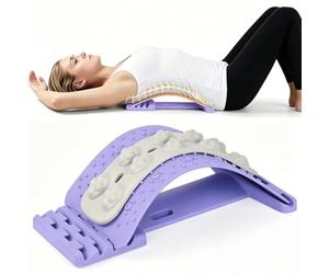 Back Stretcher & 4-Level Adjustable Lumbar Traction Back Cracker, Spine Stretch Posture Corrector, Board Lumbar Support Soft Massage Strip, Immediate Relief Ergonomic Back Support Equipment (Purple)