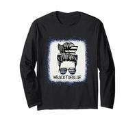 Back The Blue-Bleached Messy Bun Hair The Blue Line Police Long Sleeve T-Shirt