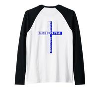 Back The Blue Faith Over Fear Christian Art ON Back Raglan Baseball Tee