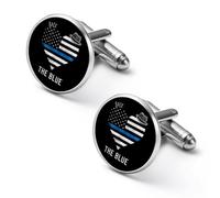 Back The Blue Police Line Flag Heart Cufflinks Funny Cuff Links for Men Father Dad Wedding Christmas Shirts