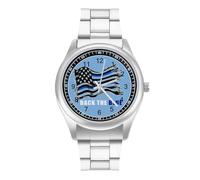Back The Blue Police Line Flag Mens Watches Print Analog Quartz Watch Business Wristwatch Casual