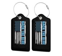 Back The Blue Prostate Cancer Awareness Flag Leather Luggage Tags with Privacy Cover Id Card for Men Women Travel