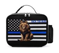 Back The Blue Thin Blue Line Lion Police Lunch Bag Insulated PU Bento Box Tote Bags Lunchbag for Women Men Work Picnic