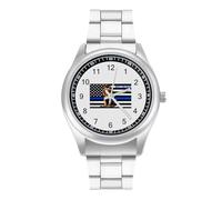 Back The Blue Thin Blue Line Lion Police Quartz Watch Stainless Steel Wrist Watches for Men Women Easy to Read