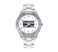 Back The Blue Thin Blue Line Lion Police Quartz Wrist Watch Stainless Steel Watches for Men Women Easy to Read