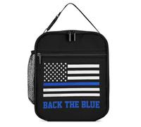 Back The Blue Thin Blue Line U.S.Flag Lunch Bag Insulated Bento Box Tote Bags Portable Lunchbag for Women Men Work Picnic