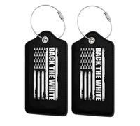 Back The White Lung Cancer Awareness Flag Leather Luggage Tags with Privacy Cover Id Card for Men Women Travel