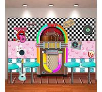 Back to 50's Sock Hop Photography Fabric Background Back to 1950s Soda Shop Photo Backdrops Rock Roll Party 50s Retro Diner Time Rock Roll Classic Party Decoration Banner 8x6ft