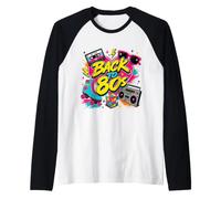 Back to 80s Retro Boom Box Roller Skate Rubik's Sunglasses Raglan Baseball Tee