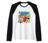 Back to 90s Nostalgia Roller Skate Boombox Cassette Nineties Raglan Baseball Tee