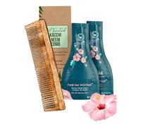 Back to Natural Secrets Everyday Combo - Dual Tooth Wooden Kacchi Neem Comb & Hibiscus Hair NutriMask (Pack of 3) | For Hair Growth, Hairfall Control & Smoothening | Hair Care Kit for Men & Women