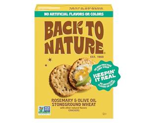 Back to Nature Stoneground Wheat Cracker, Rosemary and Olive Oil - Dairy Free, GMO Free, Made from Whole Grain and Flaxseed, Delicious and High Quality Snacks, 150ml