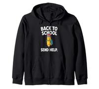 Back to School 2025 Student Send Help Crying pencil school. Zip Hoodie