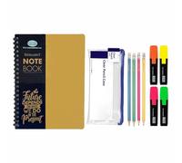 Back to School All in One Pack - Bright Colours Twin-Wire A4 Notebooks Poly Covers, Neon Highlighters, Pencils & Pencil Case Ideal for Gift Set, Project, Assignment, Notes, Study & Daily Use (Orange)