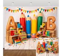 Back to School Backdrop 10x8ft ABC Letter Blackboard Book Pencil Background First Day of School Classroom Decoration Banner Portrait Photo Booth Studio Prop