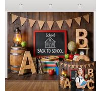 Back to School Backdrop 10x8ft ABC Letter Vintage Wooden School Classroom Photo Backdrop Preschool Kindergarten First Day of School Background Banner Portrait Decor Photo Booth