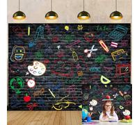 Back to School Backdrop 7x5FT Black Brick Wall Painted Graffiti First Day of School Photography Background for Kids Classroom Party Decorations Photo Props