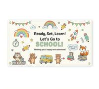 Back To School Backdrop Banner Ready Set Learn Let's Go to School Backdrop First Day of School Decorations for Classroom Office Party Background (35 * 70in)