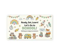 Back To School Backdrop Banner Ready Set Learn Let's Go to School Backdrop First Day of School Decorations for Classroom Office Party Background (24 * 47in)