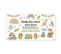 Back To School Backdrop Banner Ready Set Learn Let's Go to School Backdrop First Day of School Decorations for Classroom Office Party Background (32.7 * 65in)