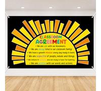 Back to School Backdrop Classroom Agreement Decorations 70.9 x 42.5 Inch Sunshine Classroom Rules Banner Affirmation Station Growth Mindset Bulletin Board Background for Elementary School Wall Decor