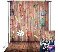 Back To School Backdrop for Photography 6x8FT Hand Painted Pencils House Books on Vintage Retro Wood Floor Background for Kids Party Decorations Photoshoot Studio Props