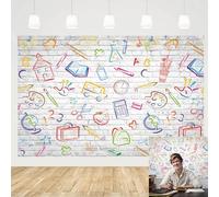Back to School Backdrop Hand Painted Pencils Books White Brick Wall Photography Background First Day of School Banner Online Teaching Party Decorations Photoshoot Studio Props (7x5FT: 84x60 inch)