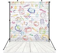 Back to School Backdrop White Brick Wall Colorful Hand Painted Pencils Photography Background Kids Birthday Classroom School Decorations Background (6X8FT (180x240cm))