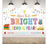 Back to School Backdrops,Here's to A Bright School Year Banner Sign Polyester Photography Background for First Day of School Classroom Decorations,73x44 Inch（White）