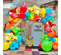 Back to School Balloon Garland Arch Kit, 162 Pcs Multicolor Rainbow Balloon Arch Kit with School Bus Foil Balloon for Welcome Back to School First Day of School Party Decorations