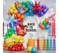 Back to School Balloon Garland Arch Kit,Explosion Star Apple School Bus Bag Foil Balloon with Rainbow Balloons for First Day of School Kindergarten Graduation Party Supplies