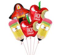 Back to School Balloons, 5 Pcs Giant Foil Balloons Set with 2 pencil balloons, 2 Apple balloons, 1 School balloon - First Day of School Party Decorations, Classroom Welcome Supplies